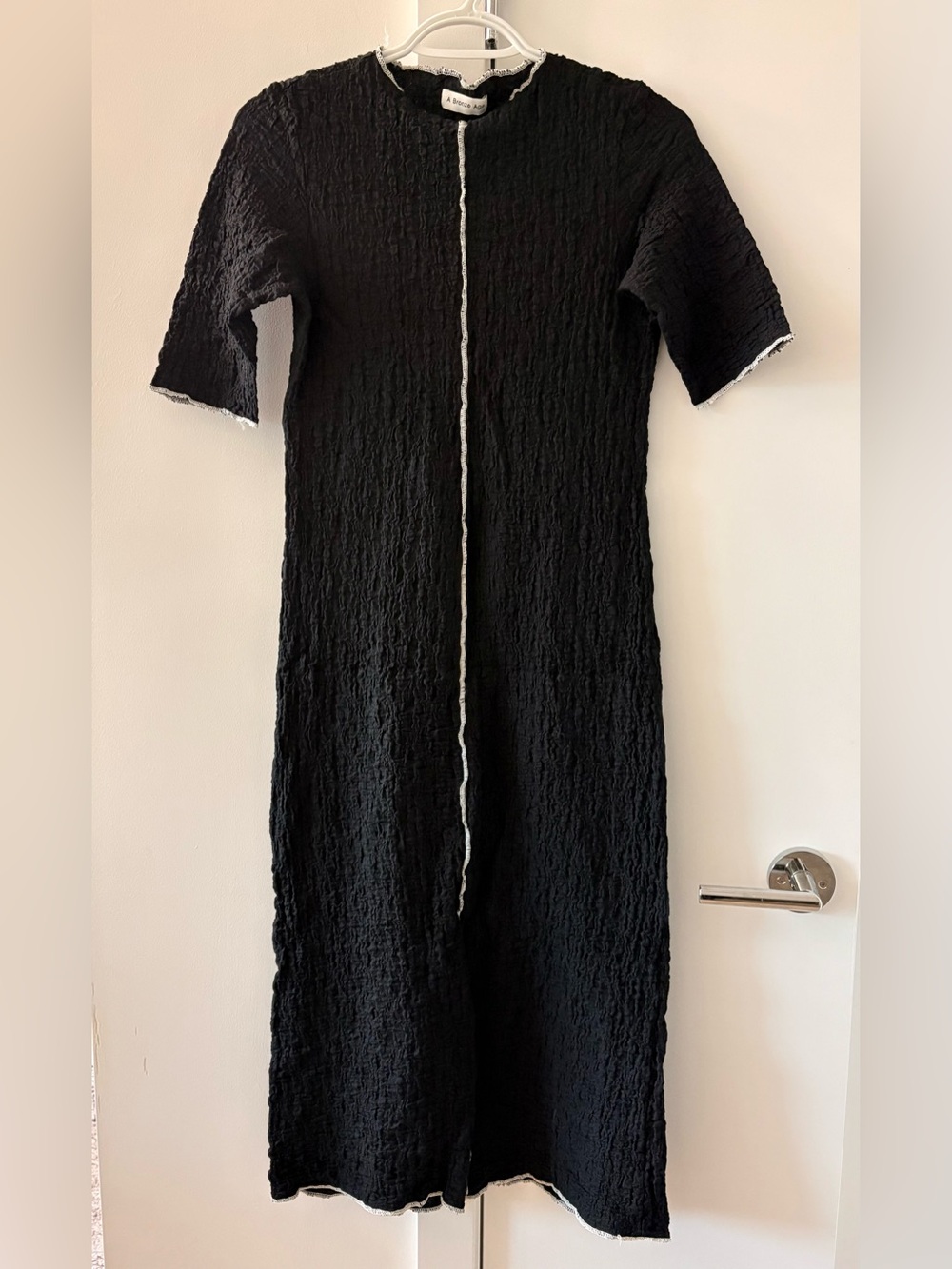 A Bronze Age Black Textured Midi Dress with Contrast Trim